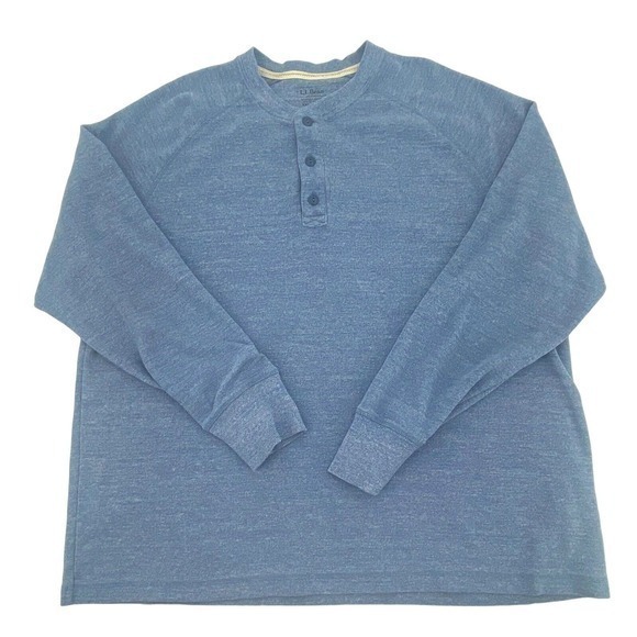 LL Bean Slightly Fitted Thick Button Henley Heather Blue Pima Cotton Sz XXL Tall - Picture 2 of 11